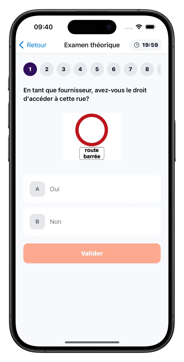 Écran de résultats et de progression dans PermisLux